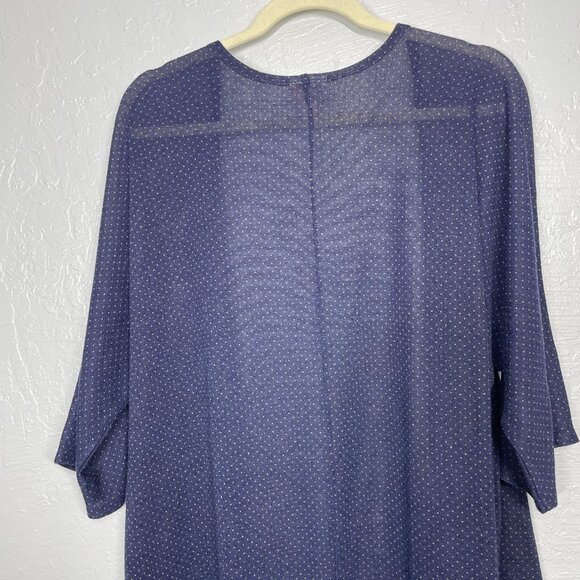 Lularoe Women S Lindsay Kimono Cardigan Navy Blue Yellow Polka Dot Knit Stretch - Picture 8 of 9